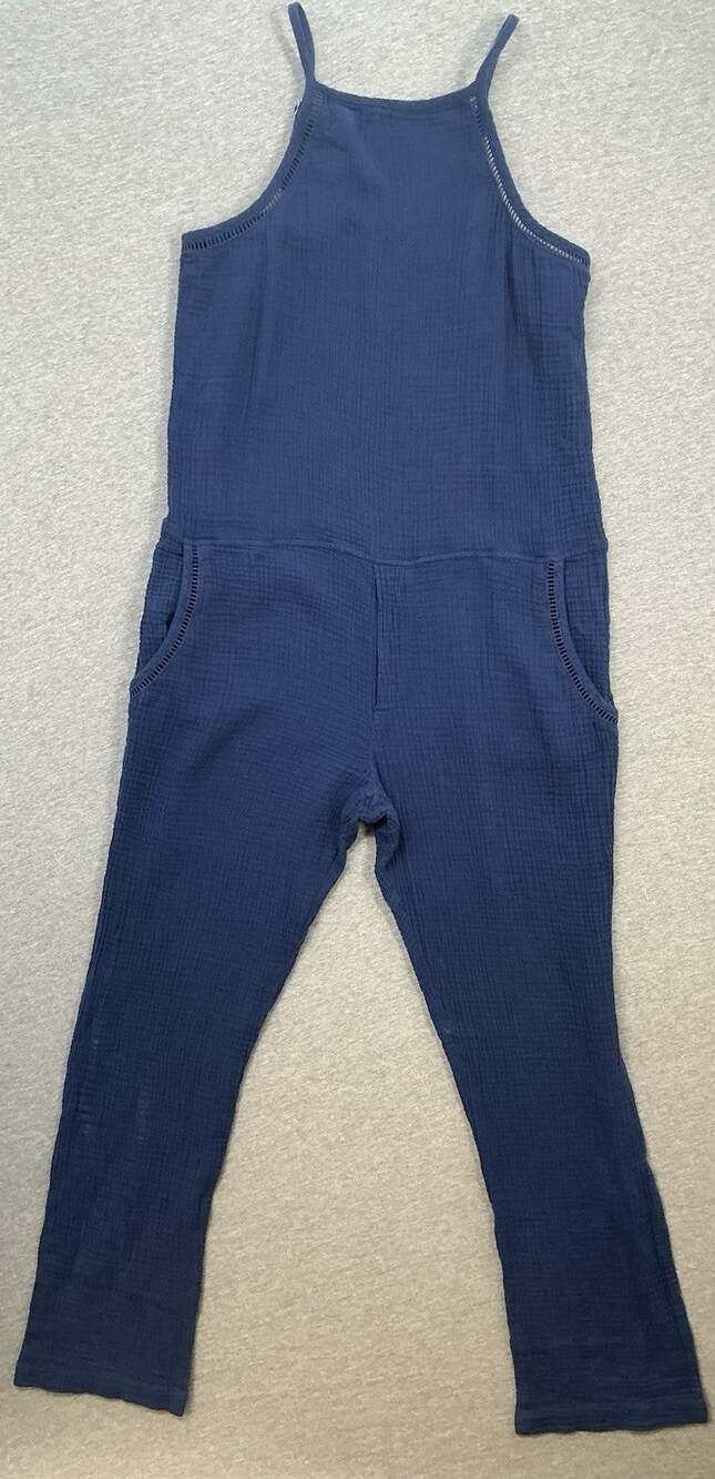 Anthropologie Cloth & Stone Blue Y High Neck Pockets One Piece Romper Small New